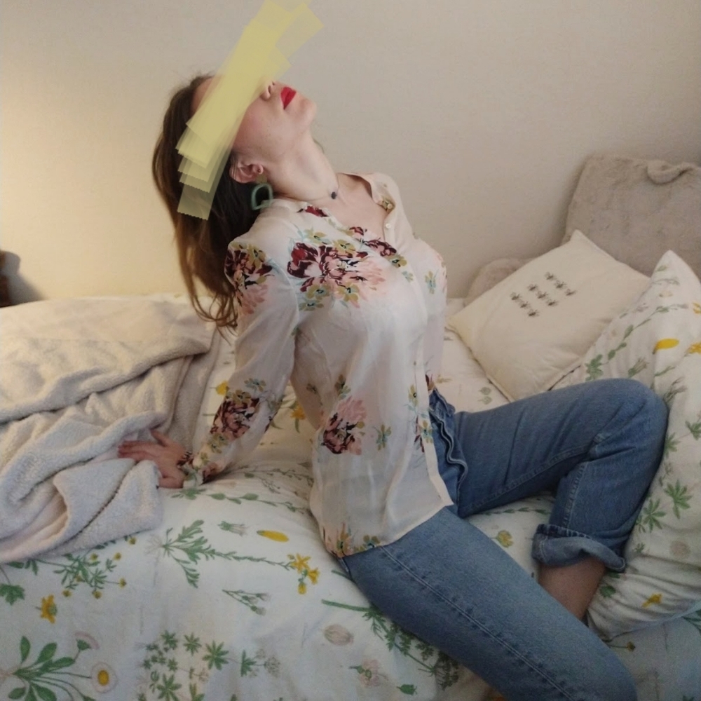 Pale pink flowery silk blouse